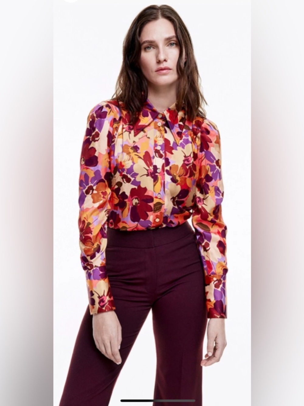 NWT $425 SMYTHE Box Pleat Shirt Garnet Floral Size XS 100% VISCOSE